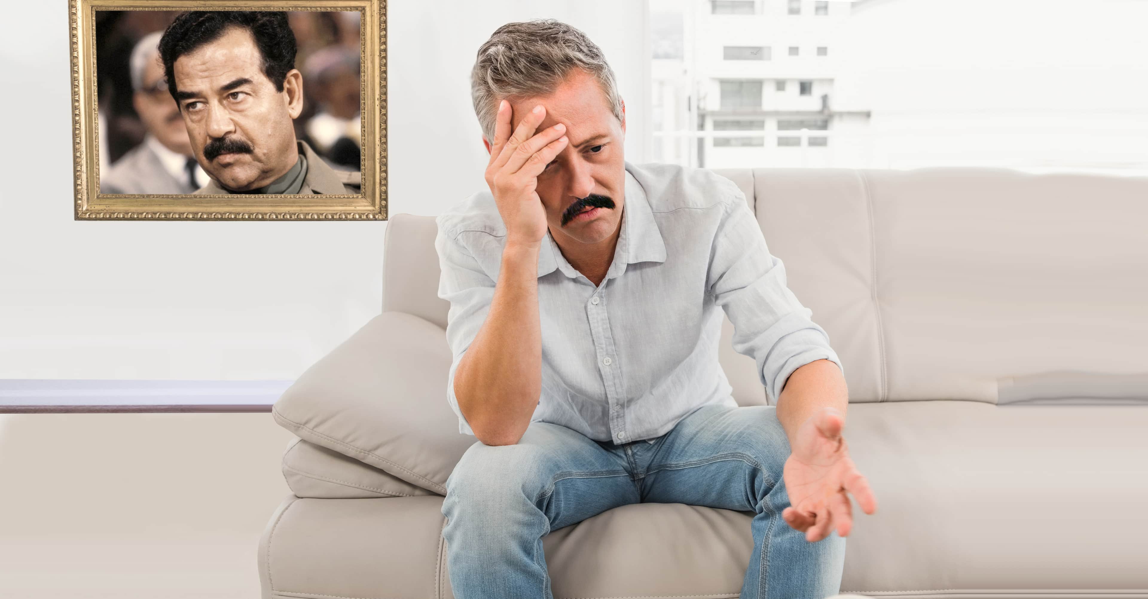 صورة مناضل بعثي بدأ يشكّ حقاً بأنَّ صدام حسين ميّت ولن يعود