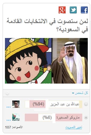 صورة استفتاء الحدود: ماروكو لا يوجد لديها فرصة امام جلالة الملك عبدالله بن عبد العزيز في الانتخابات المقبلة
