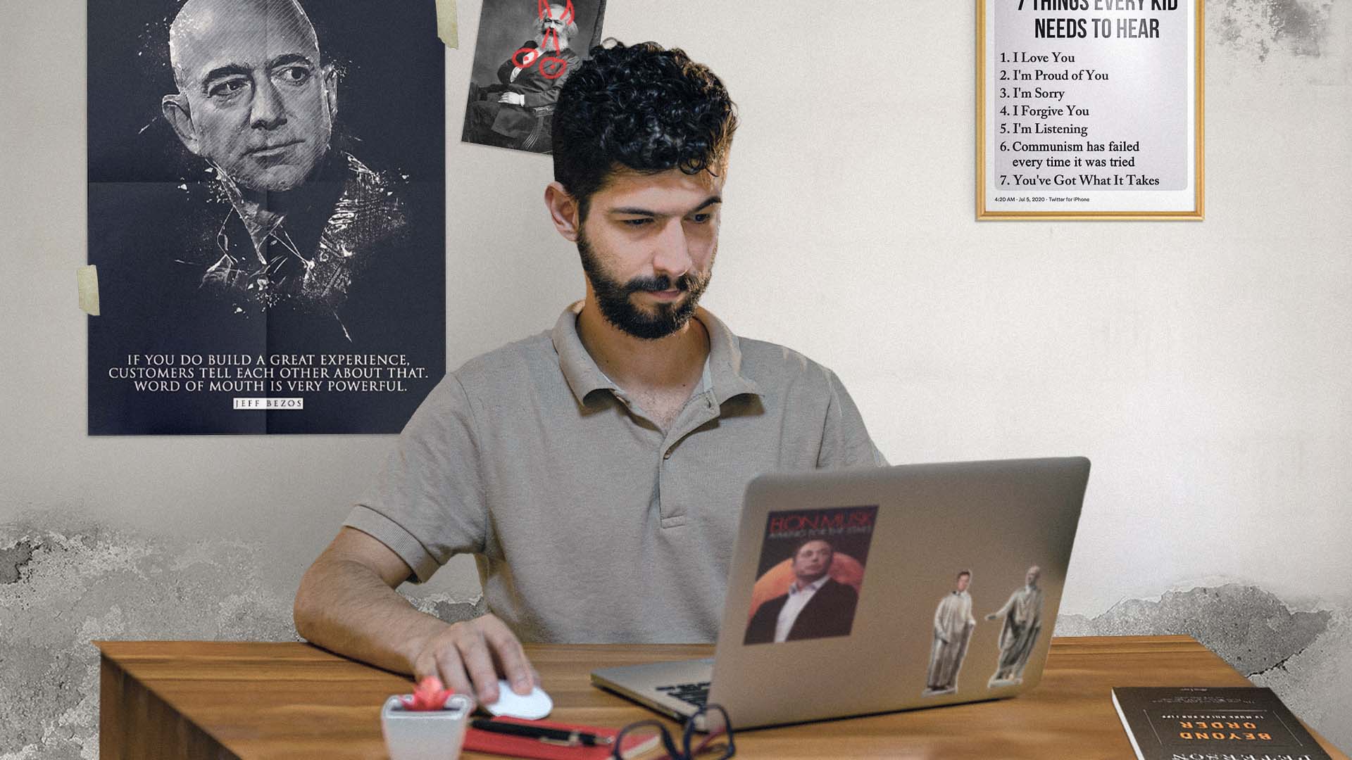 صورة شاب يدافع بشراسة عن ثروة ماسك وبيزوس لأنه بالتأكيد المستهدف الثالث فور قيام ثورة شيوعية