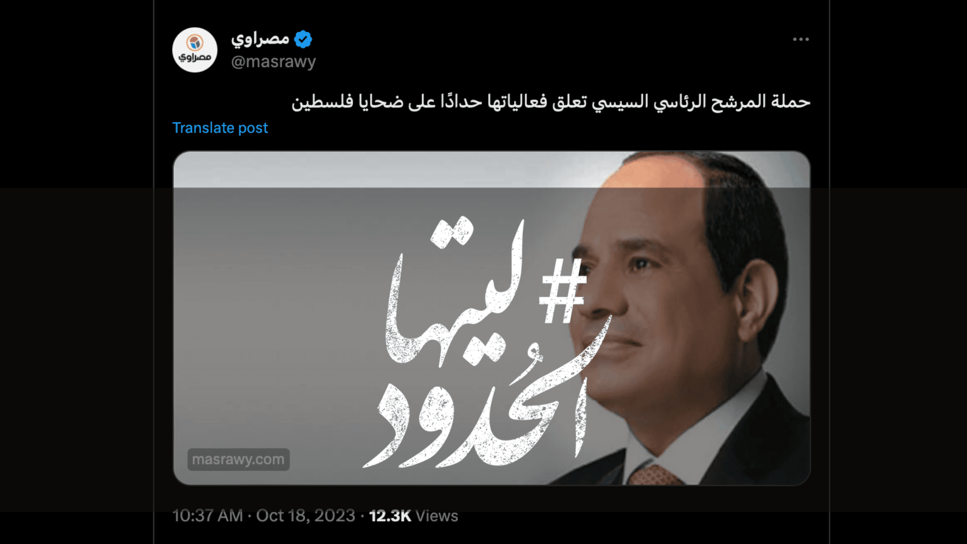 صورة حملة المرشح الرئاسي السيسي تعلق فعالياتها حدادًا على ضحايا فلسطين
