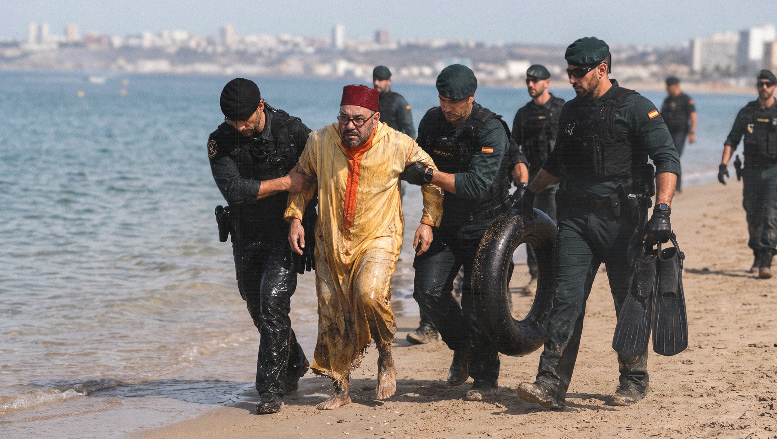صورة السلطات الإسبانية تعيد ملك المغرب بعد ضبطه في مليلية