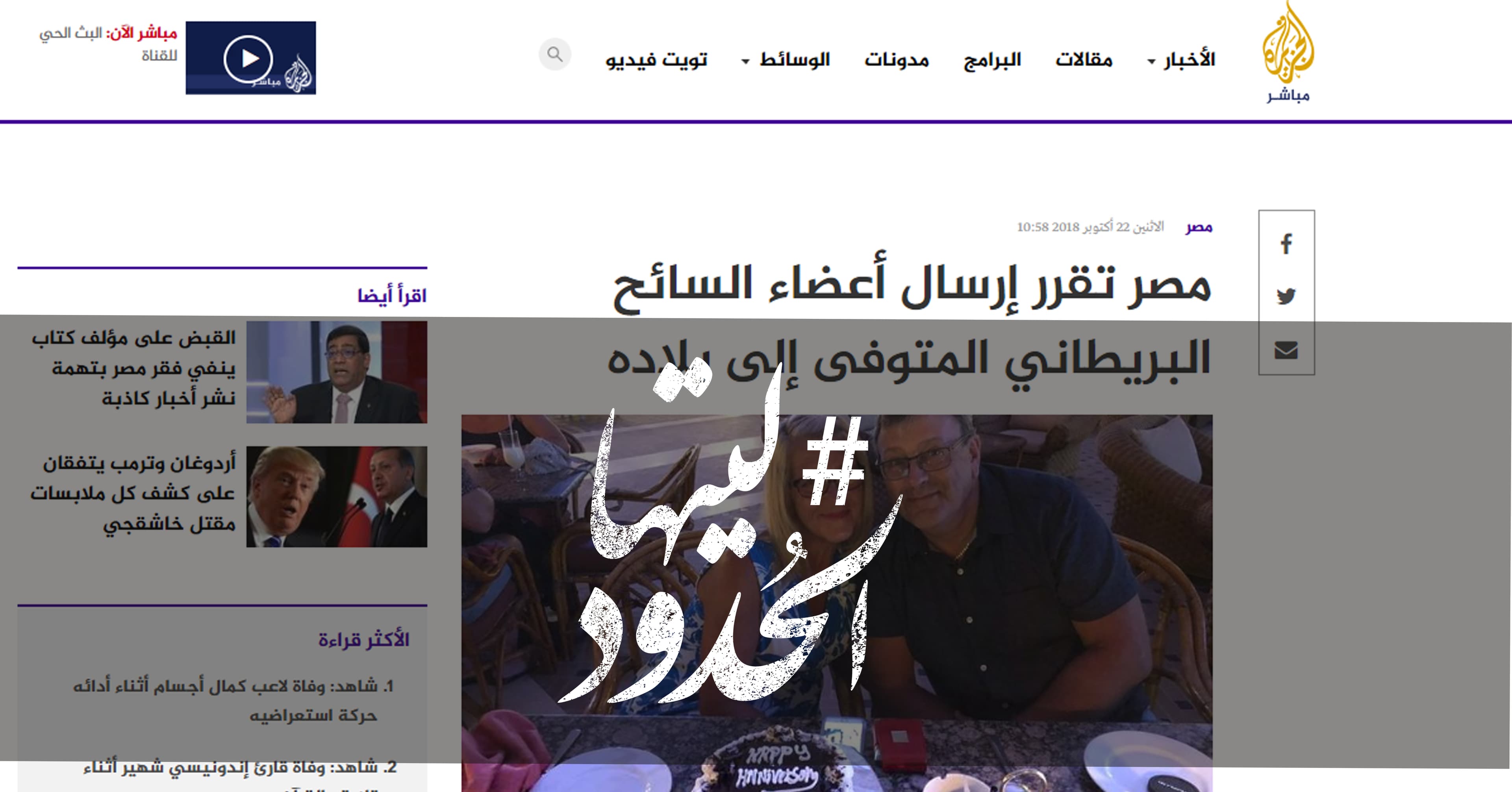 صورة مصر تقرر إرسال أعضاء السائح البريطاني المتوفى إلى بلاده
