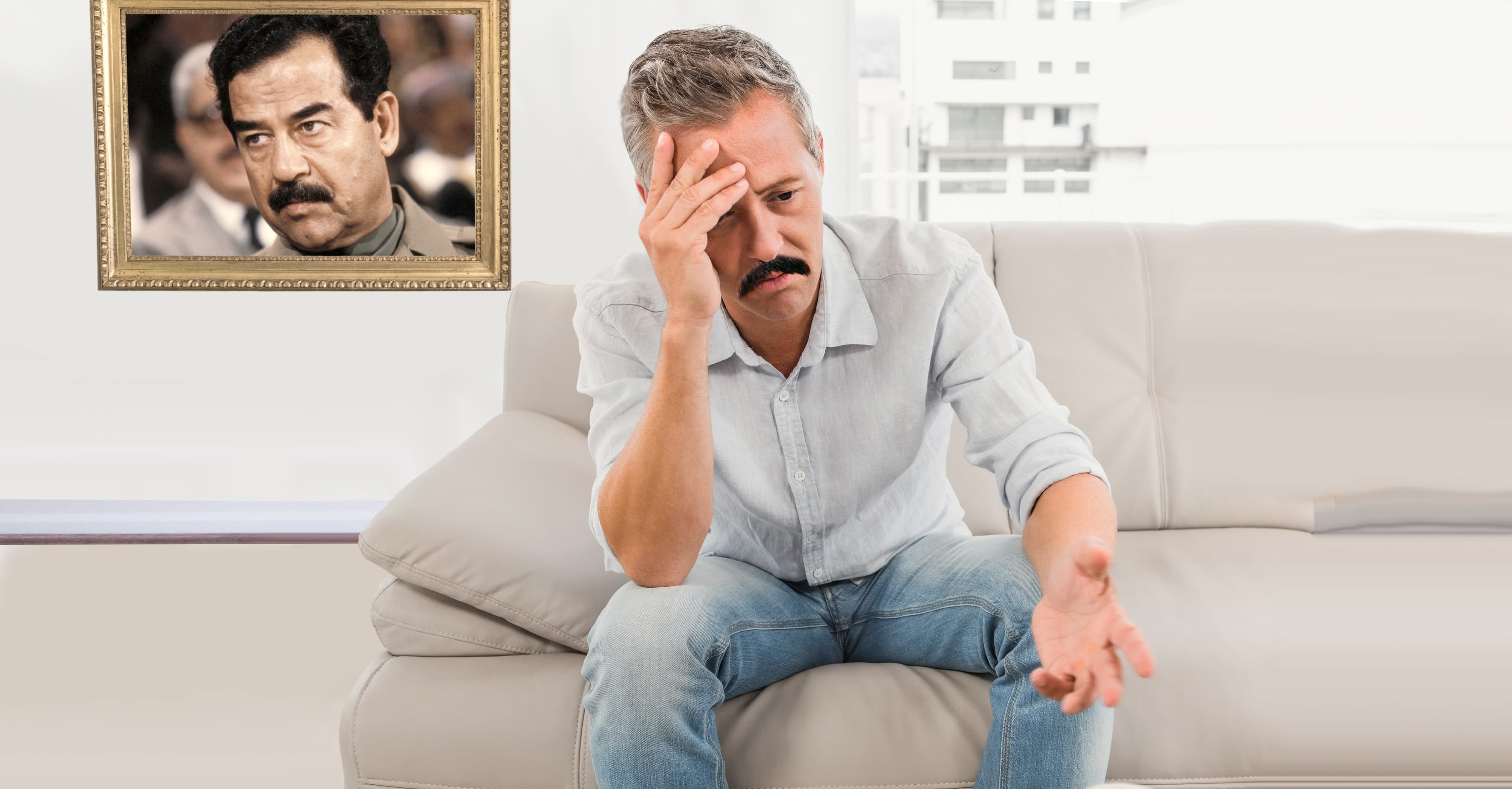 صورة مناضل بعثي بدأ يشكّ حقاً بأنَّ صدام حسين ميّت ولن يعود