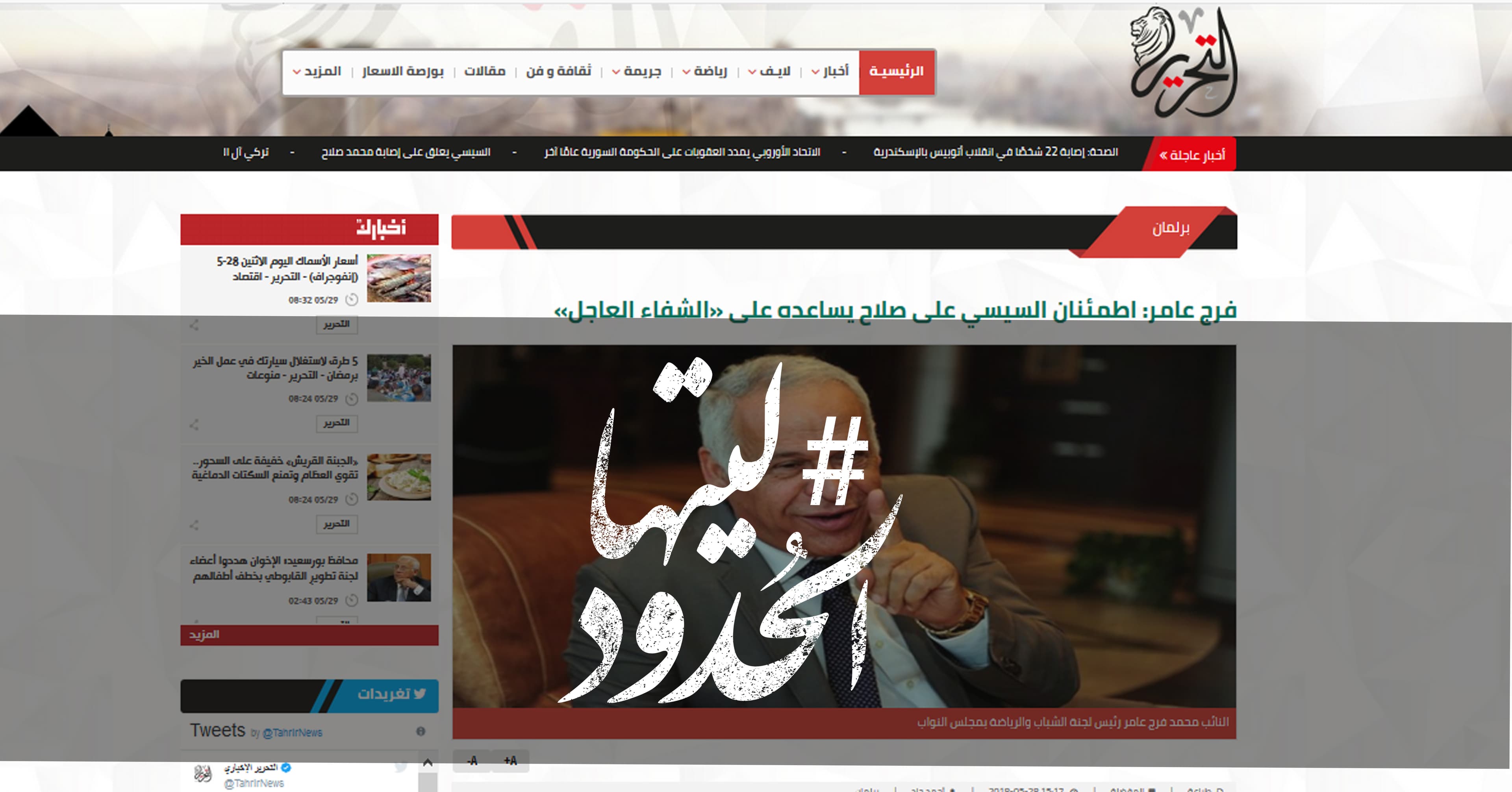 صورة فرج عامر: اطمئنان السيسي على صلاح يساعده على «الشفاء العاجل»