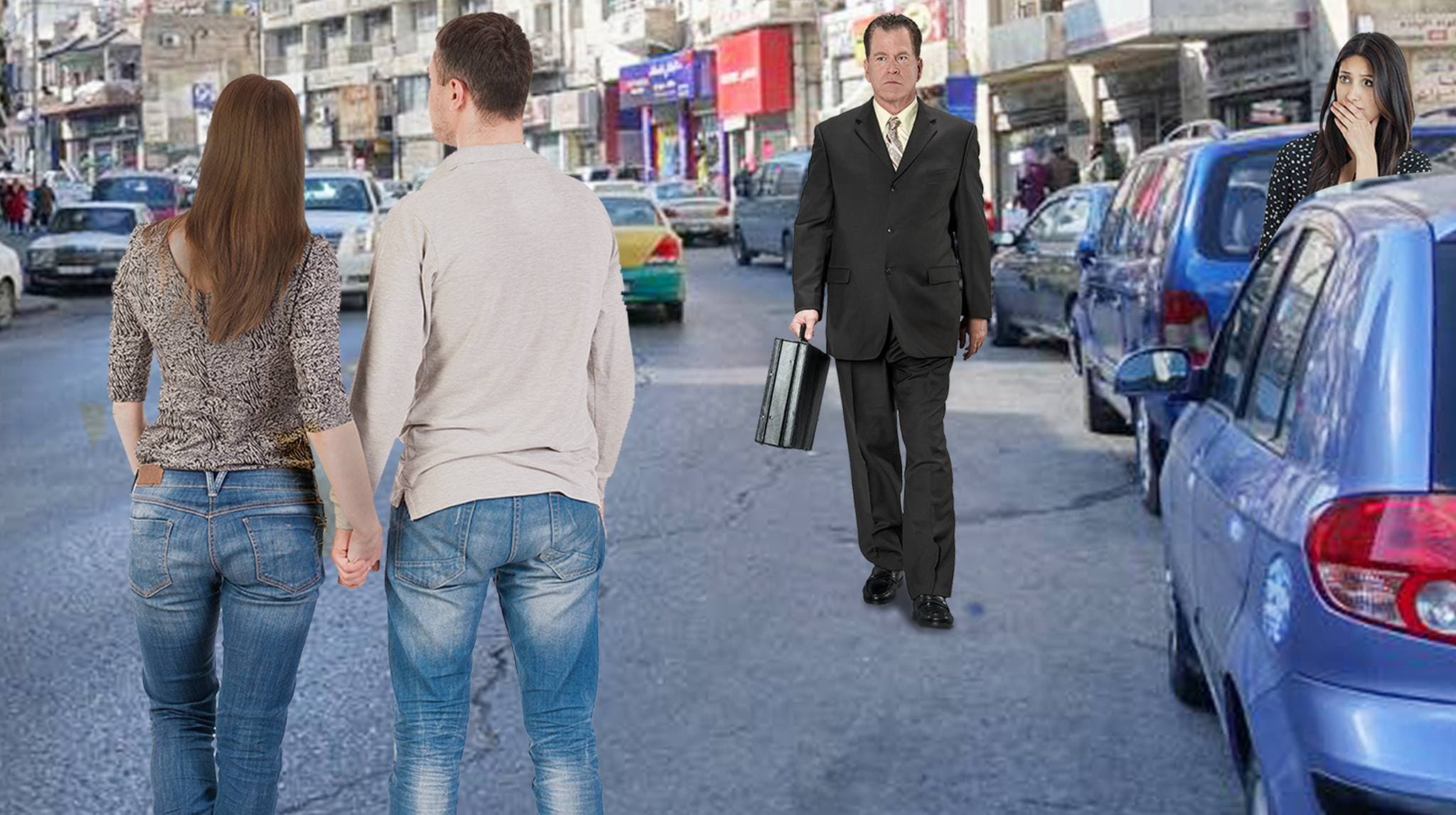 صورة امرأة تُمسك يد زوجها بكل وقاحة أمام العامة في الشارع