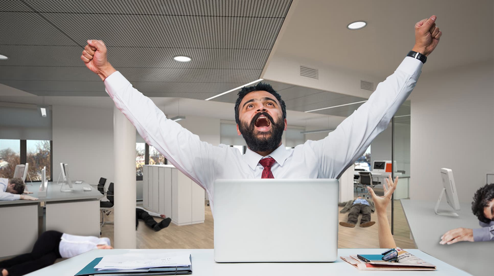صورة عشرات حالات الاختناق بعد أن رفع الزميل منصور يده لتهوية إبطيه