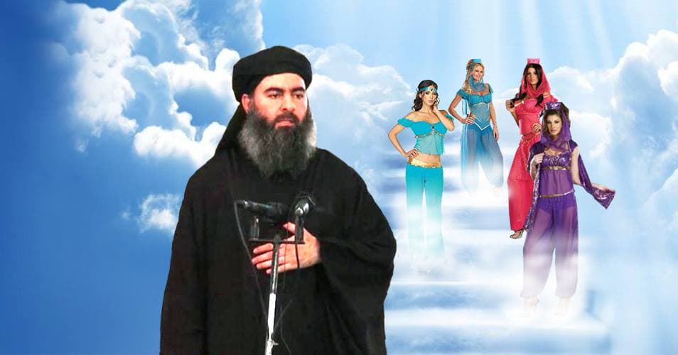 صورة البغدادي يعرض أربع حوريات إضافية في الجنّة كرشوة لكل مقاتل يبقى في معركة الموصل