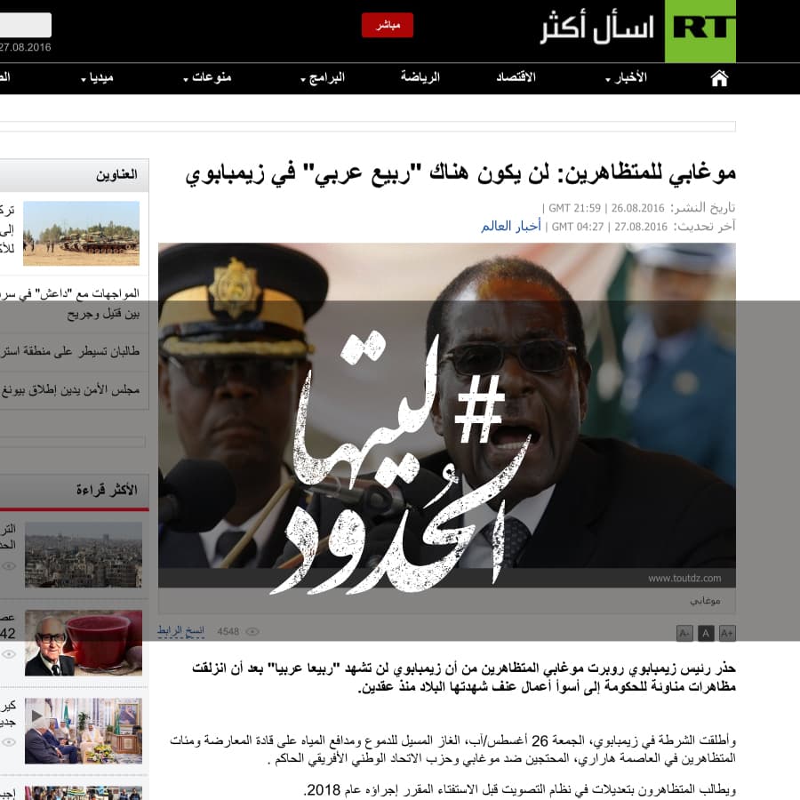 صورة موغابي للمتظاهرين: لن يكون هناك “ربيع عربي” في زيمبابوي