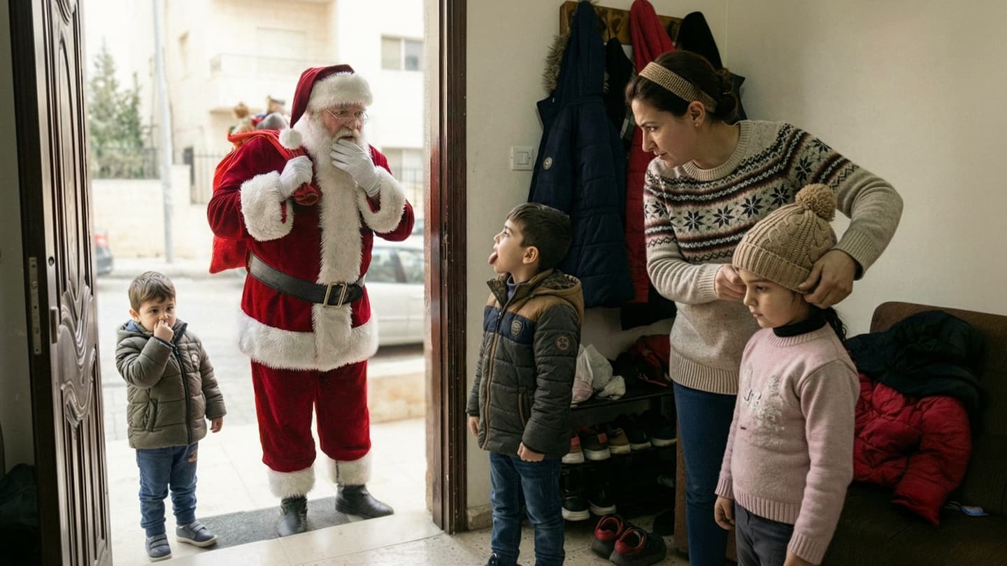 صورة أم تعرض على بابا نويل أخذ الأولاد معه بما أنه يرى أنهم كانوا محترمين طوال العام