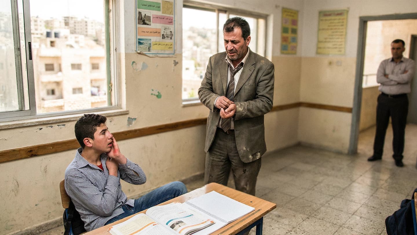 صورة معلّم يضطر لخلع طالب كفاً لاستخدامه التفكير النقدي ضدّه