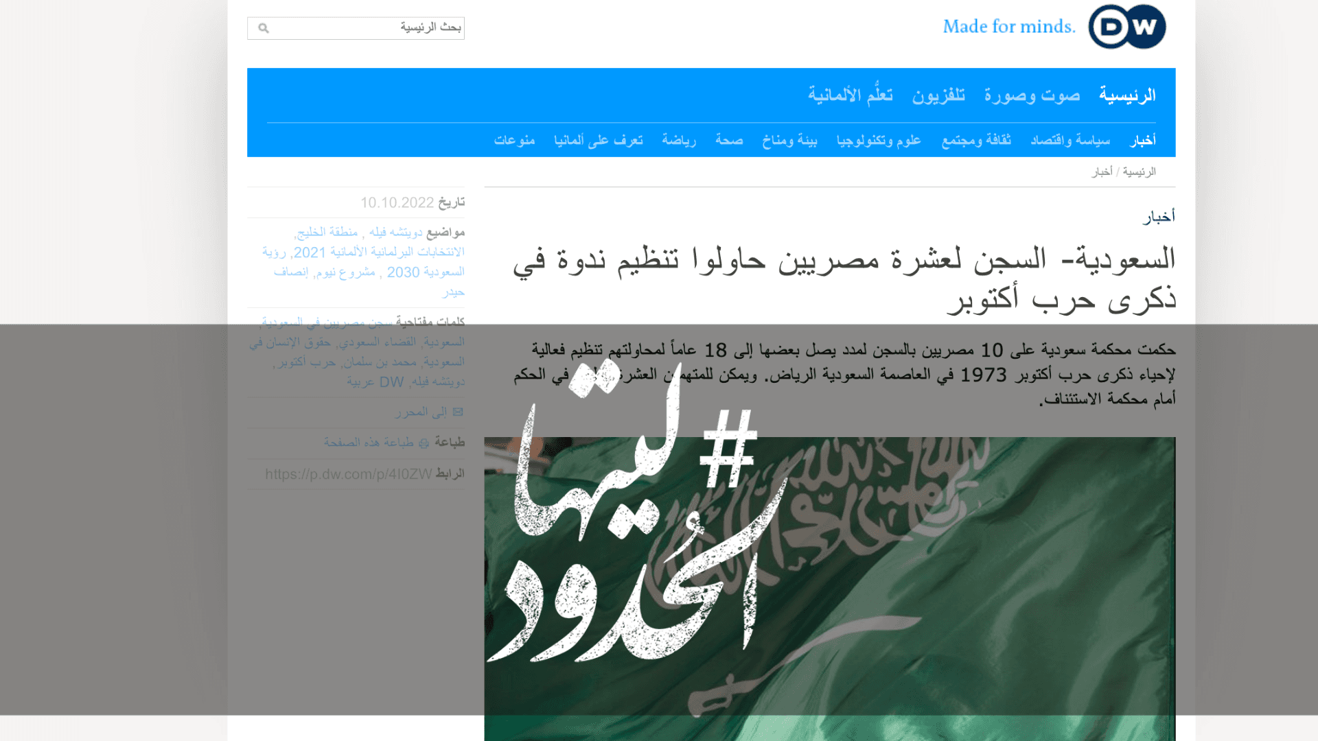 صورة السعودية- السجن لعشرة مصريين حاولوا تنظيم ندوة في ذكرى حرب أكتوبر