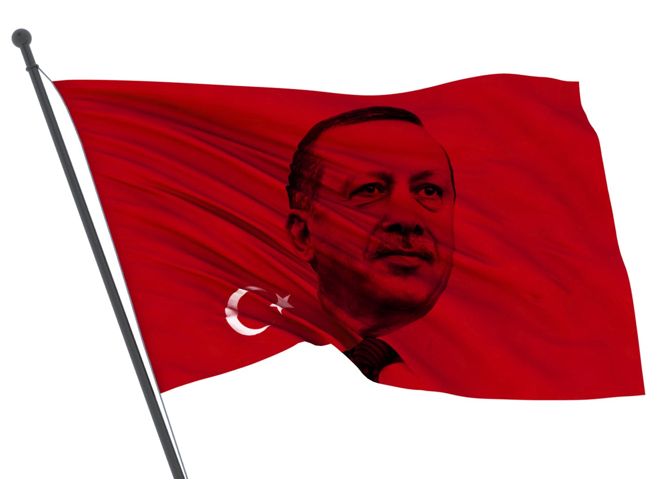صورة أردوغان يضيف صورته إلى العلم التركي بعد فوزه الأخير