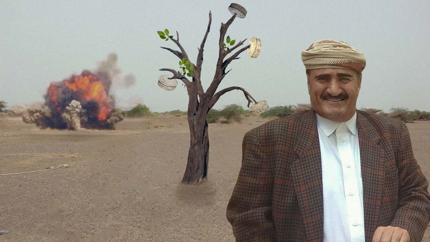 صورة مواطن يمني يُسجّل اكتشاف أول شجرة ألغام في العالم